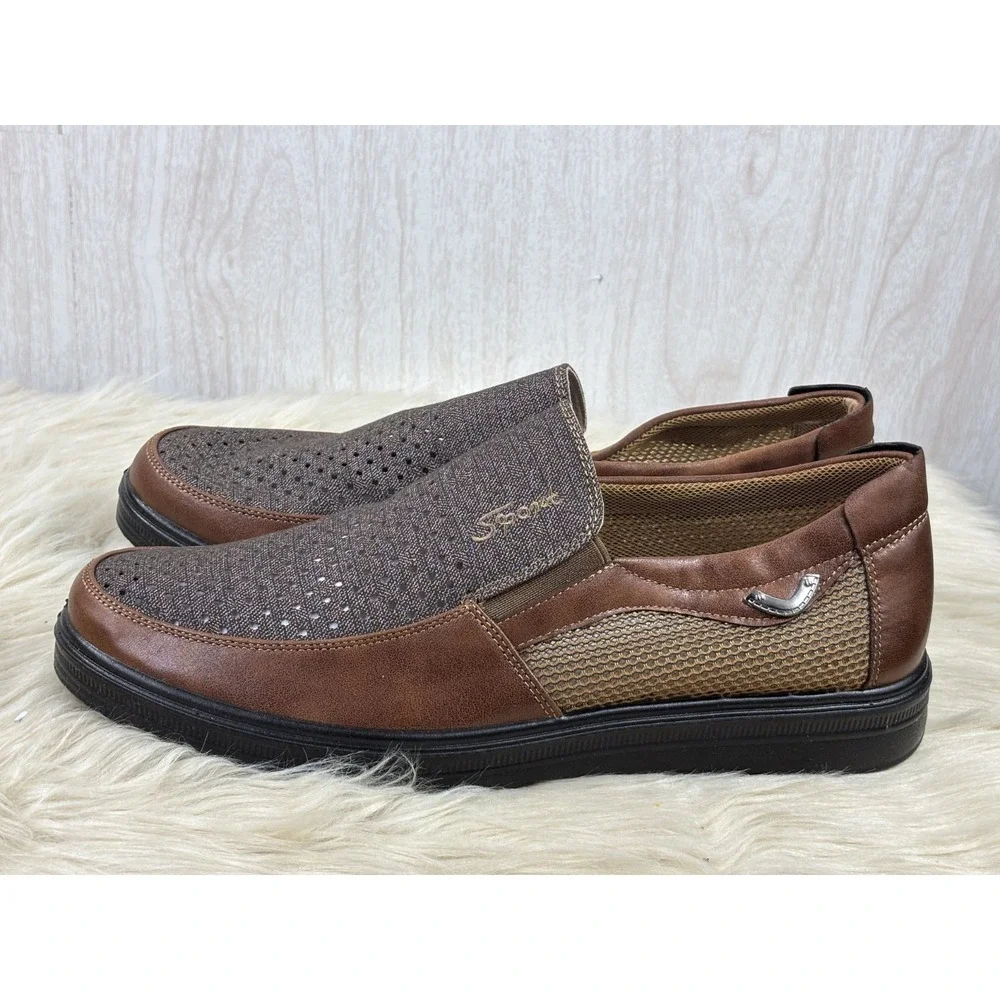 Sport Mesh Loafers Brown Slip On Walking Shoes Mens 15 NIB Comfort Casual